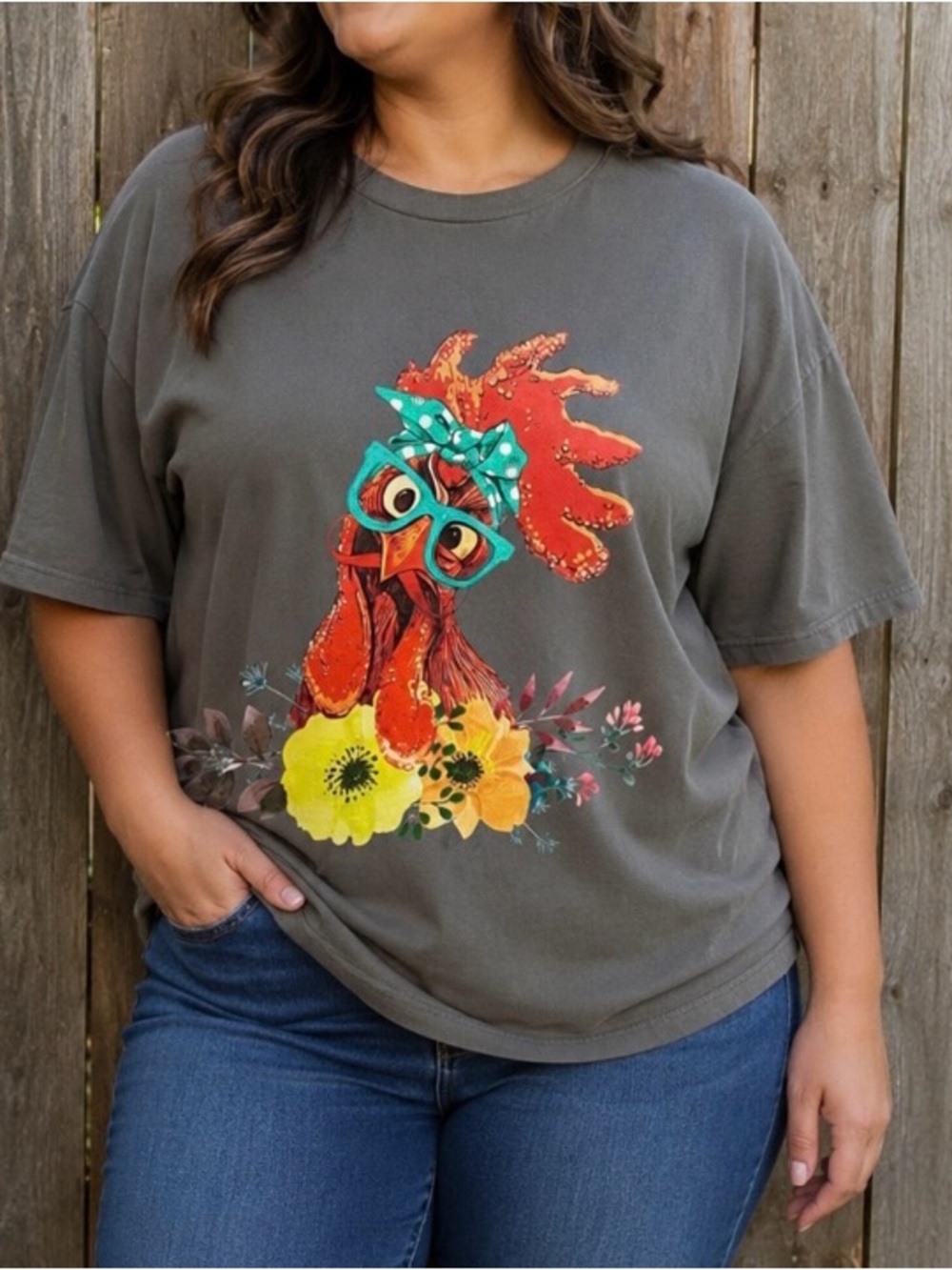 Redbubble Rooster Tee with Glasses - Chicken Lady Farm Girl XXL